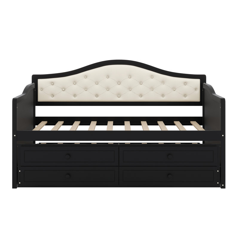 Versatile Daybed with Pull-Out Trundle and Integrated Storage Drawers, Black