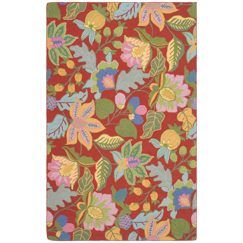 Handmade Red Floral Wool Tufted Area Rug