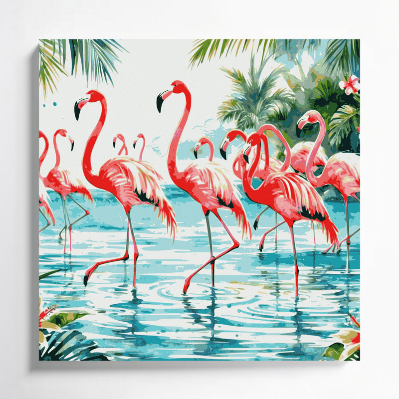 Art mural sur toile bleu flamants hawaïens, H 12 po x l 12 po