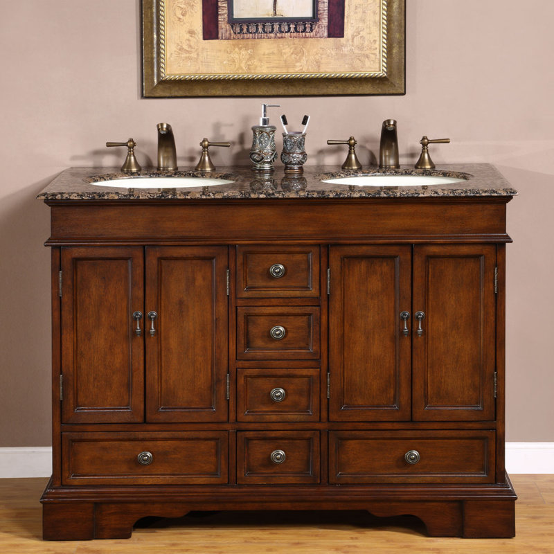 Ensemble de meuble-lavabo double 48 po Alberga, Pierre granite baltique brune