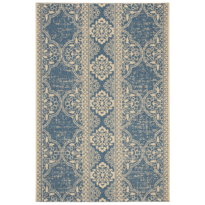 Danya Southwestern Cream/Blue Indoor/Outdoor Area Rug, Rectangle 8' x 10'