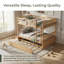 Lit superposé double au-dessus de double, structure en métal avec lit gigogne simple, échelle et garde-corps, conception divisée, convertible en deux lits simples, finition en bois naturel