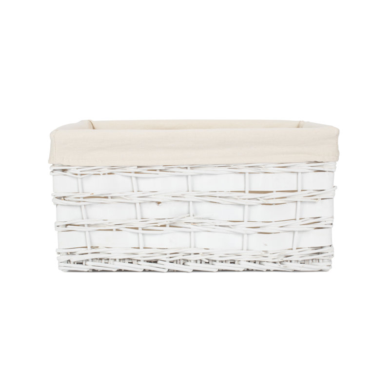 Wicker Lined Scandi Style Storage Basket, Off White, 24cm H x 47cm W x 35cm D