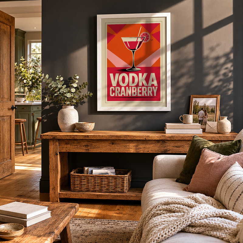 Vodka Cranberry Poster Retro - Framed Print, A3 - 42.0 x 29.7 cm, White