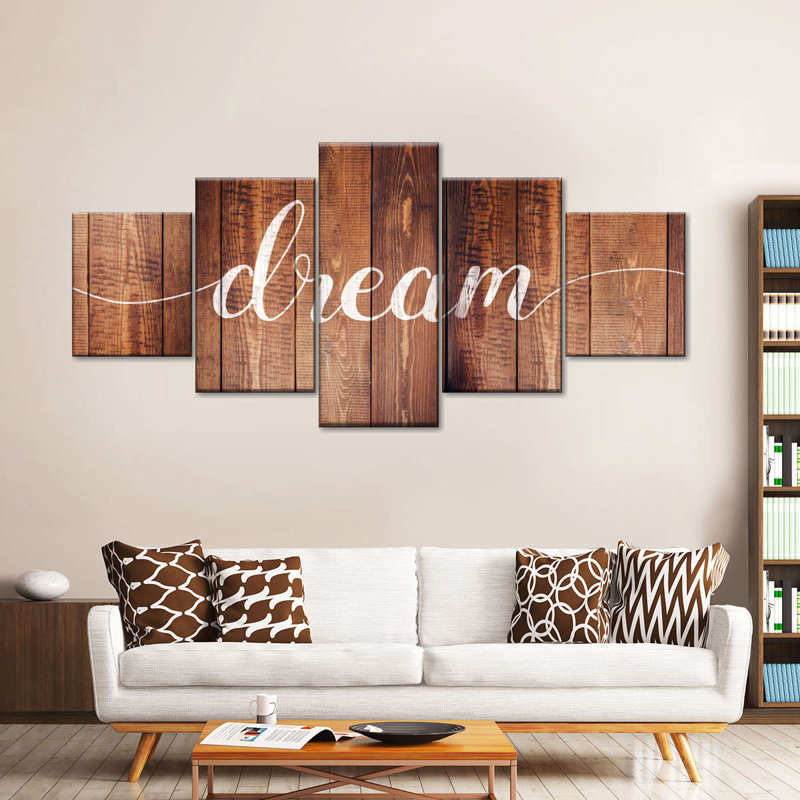 «Dreams And Ambitions Quotes Dream», impression sur bois rustique 5 pièces, H 34 po x l 74 po x P 1,25 po