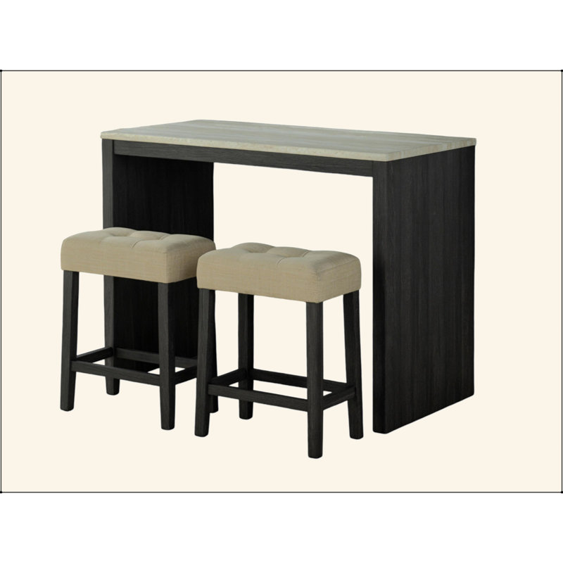 Ensemble de salle à manger à deux tons de style transitionnel noir 3 pièces table 2X tabourets capitonnés beige sièges salle à manger