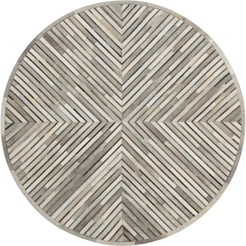  X Tiles Cowhide Leather Rug, Round 7'10"