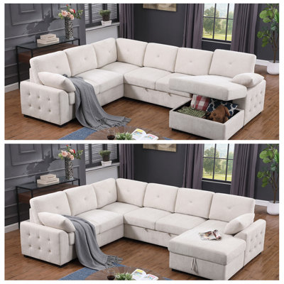 Canapé d'angle multi-fonctionnel en forme de L avec rangement et lit convertible