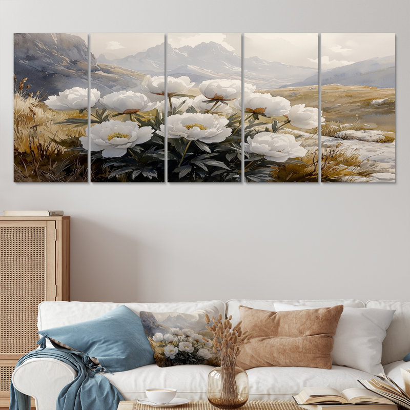 Cline - pivoines - art mural traditionnel, H 32 po x l 80 po, 5