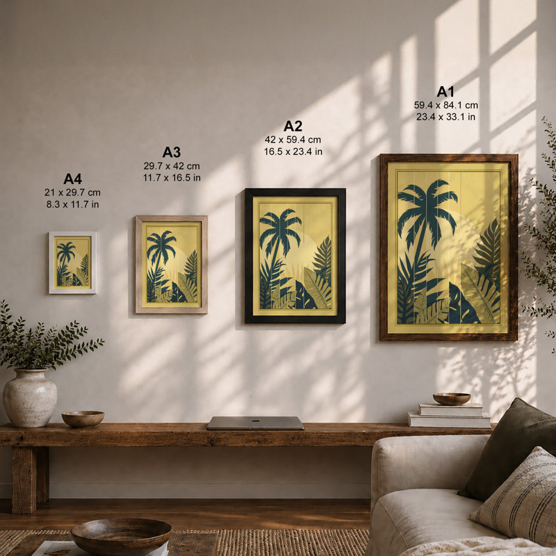 Tropical Palms Art Deco - Framed Print, A3 - 42.0 x 29.7 cm, Walnut