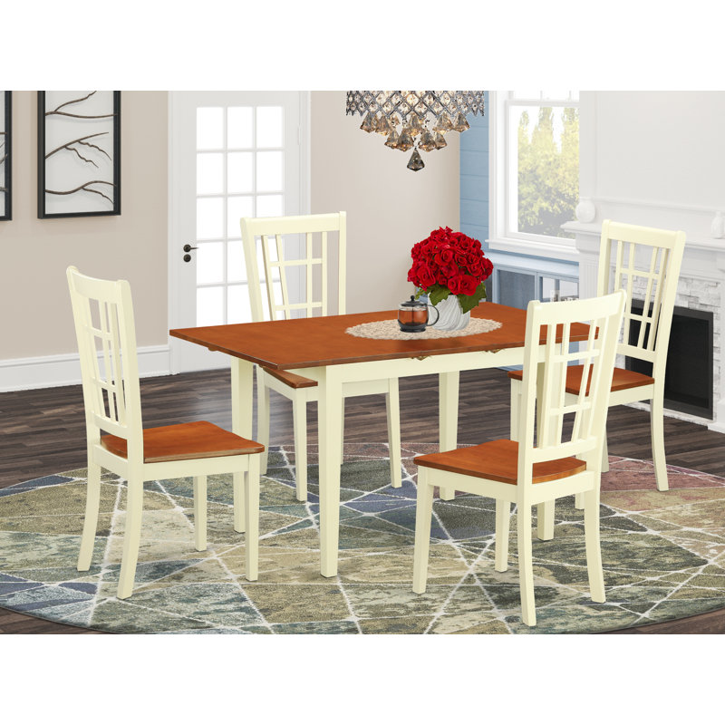 L'ensemble de table de cuisine 5 pièces pour 4 personnes comprend une table de salle à manger rectangulaire avec rallonge papillon et 4 chaises de salle à manger, babeurre et cerise
