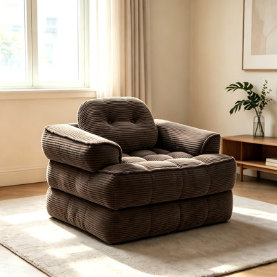 Canapé-lit pliable en velours côtelé 2-en-1 avec coussins et accoudoirs - Canapé-lit portatif convertible pour n'importe quelle pièce, brun