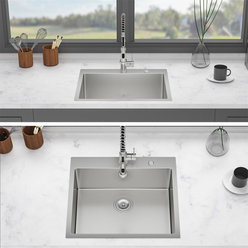 25 X 22 X 9 Kitchen Sink Drop In With Drain Assembly