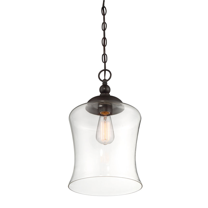 Mini-luminaire suspendu 1 lumière Meridian en bronze huilé, Bronze