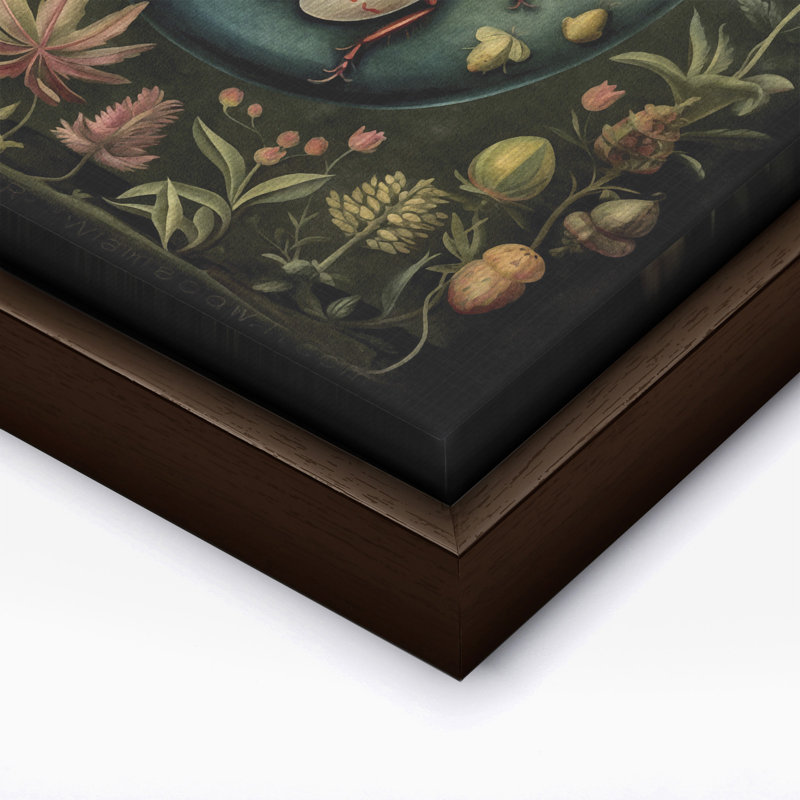 Flowers and Beetle No2, Canvas, 11"H x 14"W, Brown Framed
