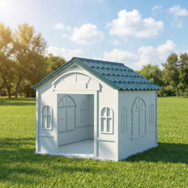 Plastic Dog House, Water Resistant Puppy Shelter Indoor Outdoor With Door, Easy To Assemble, For Medium And Small Dogs, Blue
