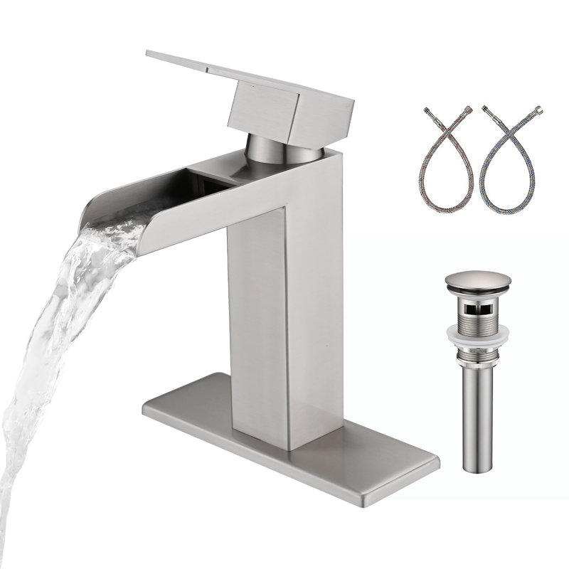 Single-Hole Single-handle Bathroom Faucet with Drain Assembly, Brushed Nickel