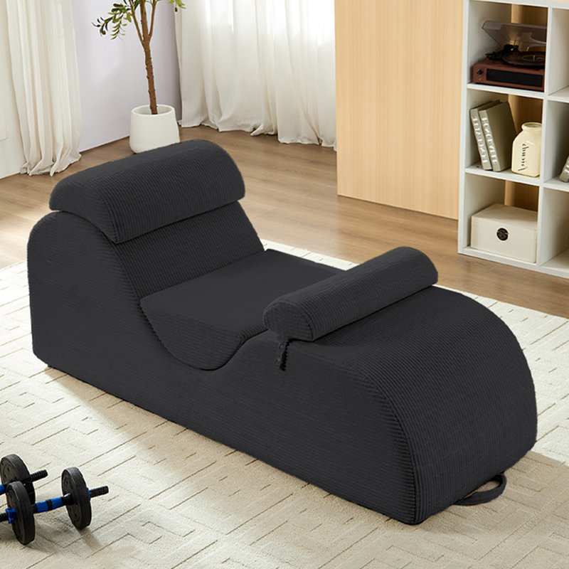 Upholstered Chaise Lounge, Corduroy, Dark Gray