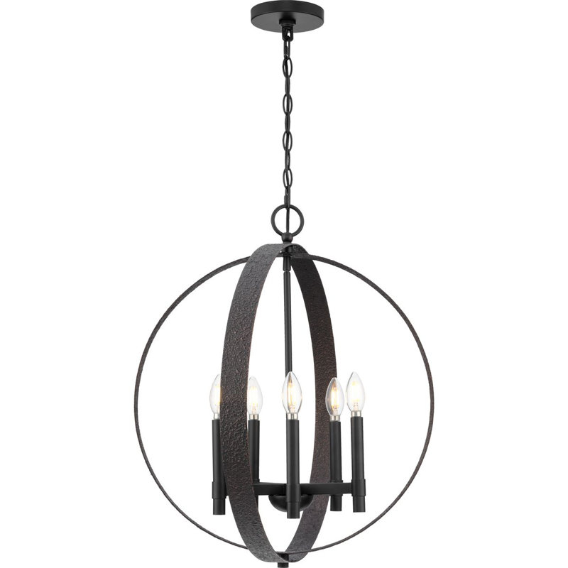 Five-Light Rustic Modern Pendant, Matte Black
