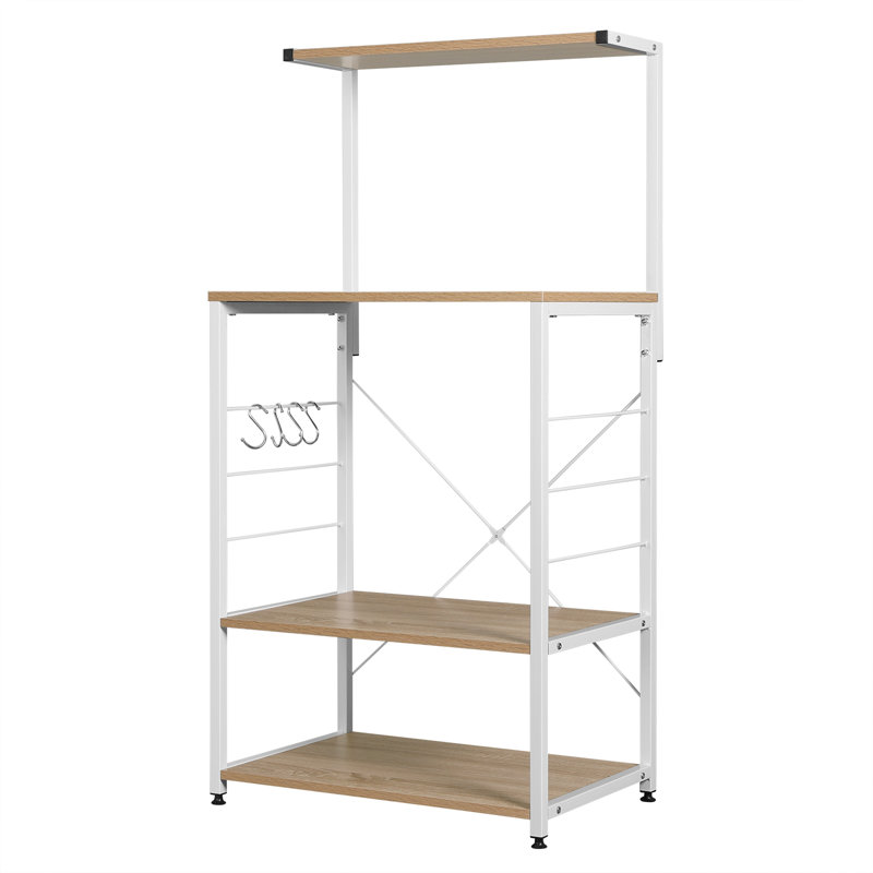 Derkovic 60cm Standard Baker's Rack with Microwave Compatibility Wooden Shelves, White/Light Oak