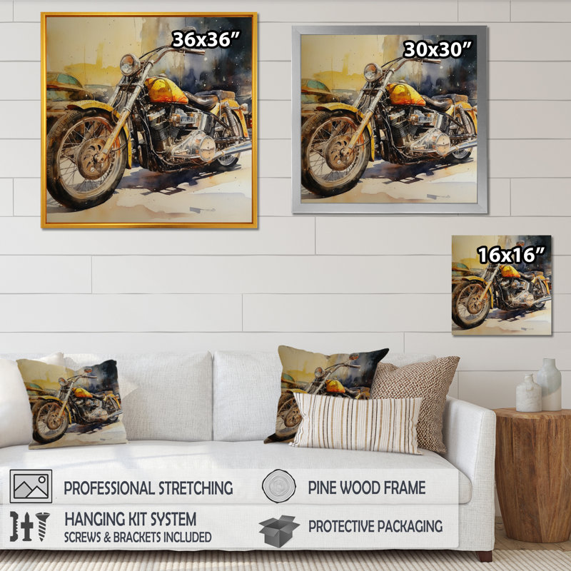 Motif de liberté sur deux roues Lanford, H 16 po x l 16 po x P 1 po, Encadrement doré