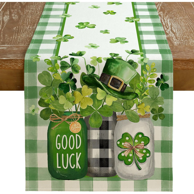 Chemin de table Shamrocks à carreaux Mason, décoration des Fêtes de la Saint-Patrick pour la cuisine et la salle à manger