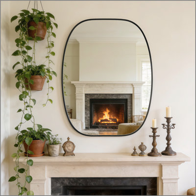 30x40 in Black Metal Framed Oval Vanity Bathrrom Mirror for Wall
