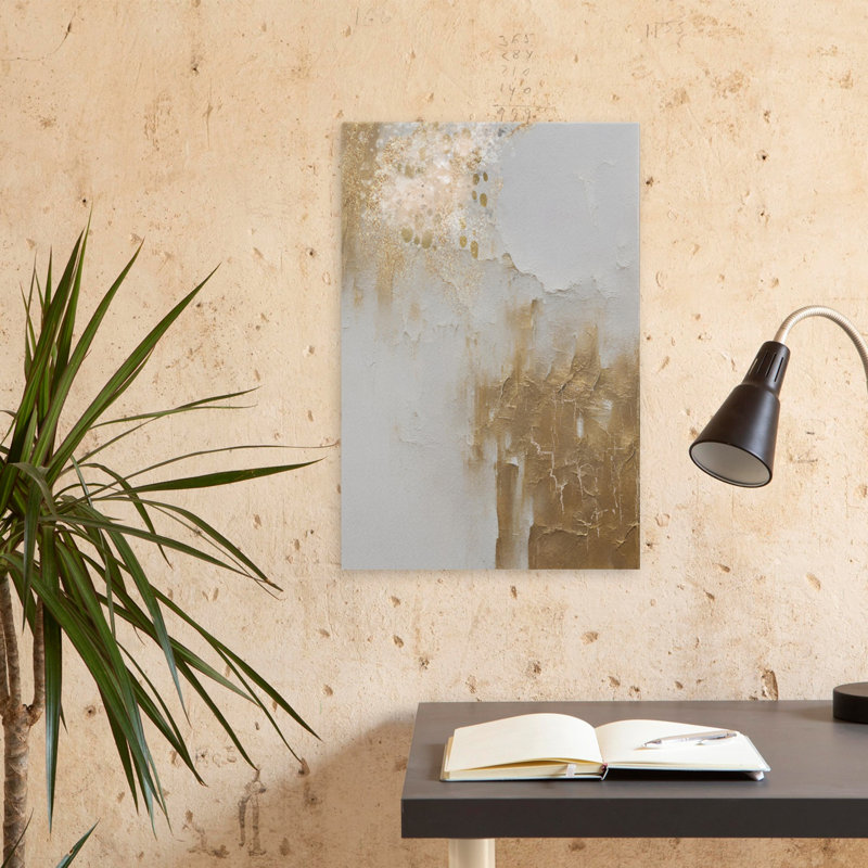 Ann Moss - marbre en or contemporain; Minimaliste Peinture abstraite moderne, composition abstraite, accent texturé, technique mixte