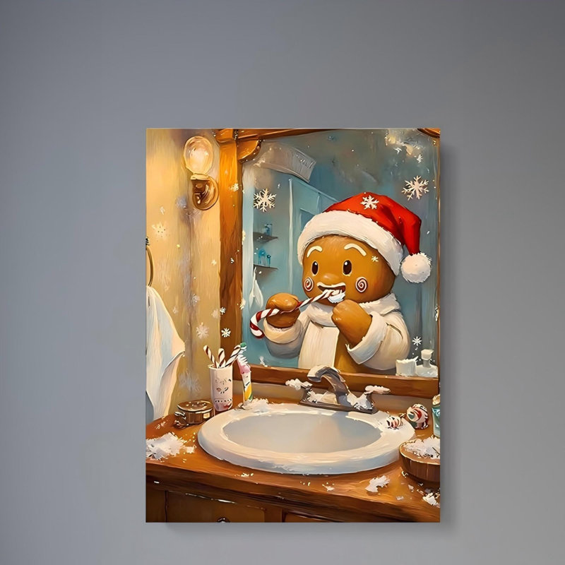 Art mural en toile de Noël en pain d'épice sans cadre 24 po x 32 po