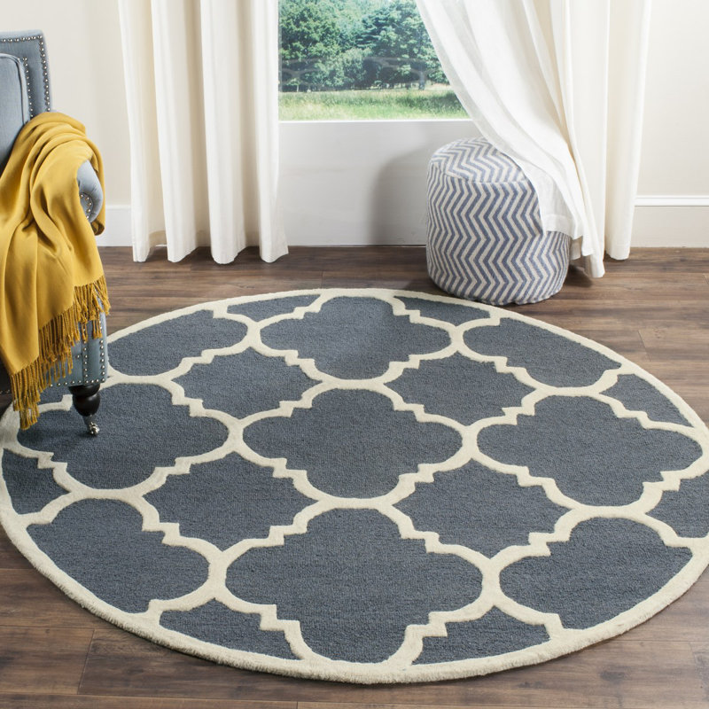 Cannen Cambridge Hand Tufted Wool Geometric Rug, Round 6'