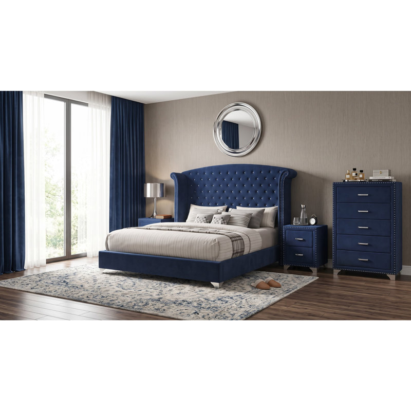 Ensemble de chambre à coucher 4 pièces Monroe, 4 Pcs: Bed, Chest, 2 Nightstands, King