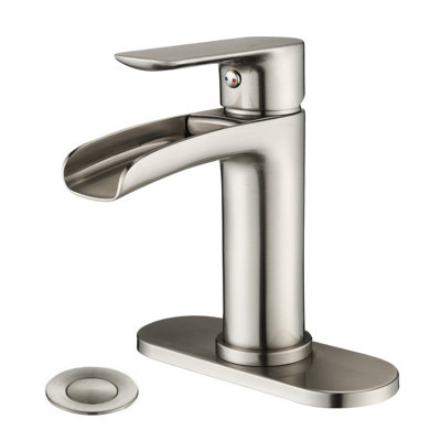 Modern Single Hole Bathroom Faucet with Drain Assembly, Single Handle Vanity Sink Faucet with Waterfall Spout and Hot Cold Water Control