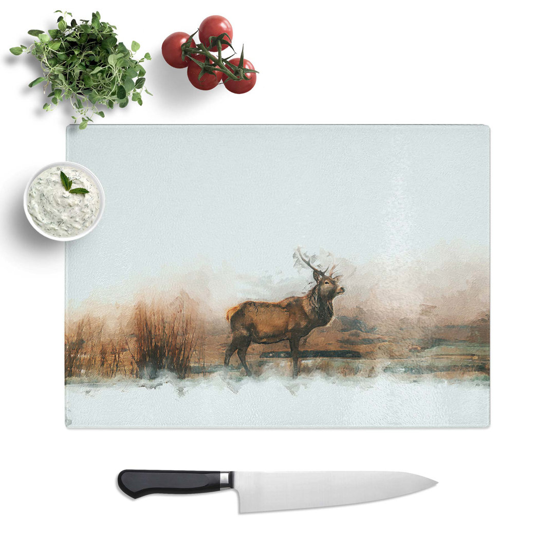 Tempered Glass Deer Stag in the Fog Chopping Board