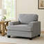 Fauteuil Brady, chenille brun sable, garniture cloutée, pieds noirs-115686132