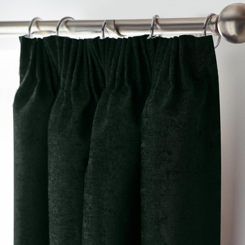 Eilfried Chenille Pencil Pleat Taped Top Curtains, 168cm Width x 183cm Drop, Green