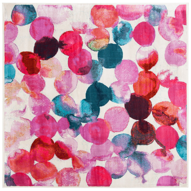 Ofrath Polka Dots Machine Woven Rug, Square 6'7"