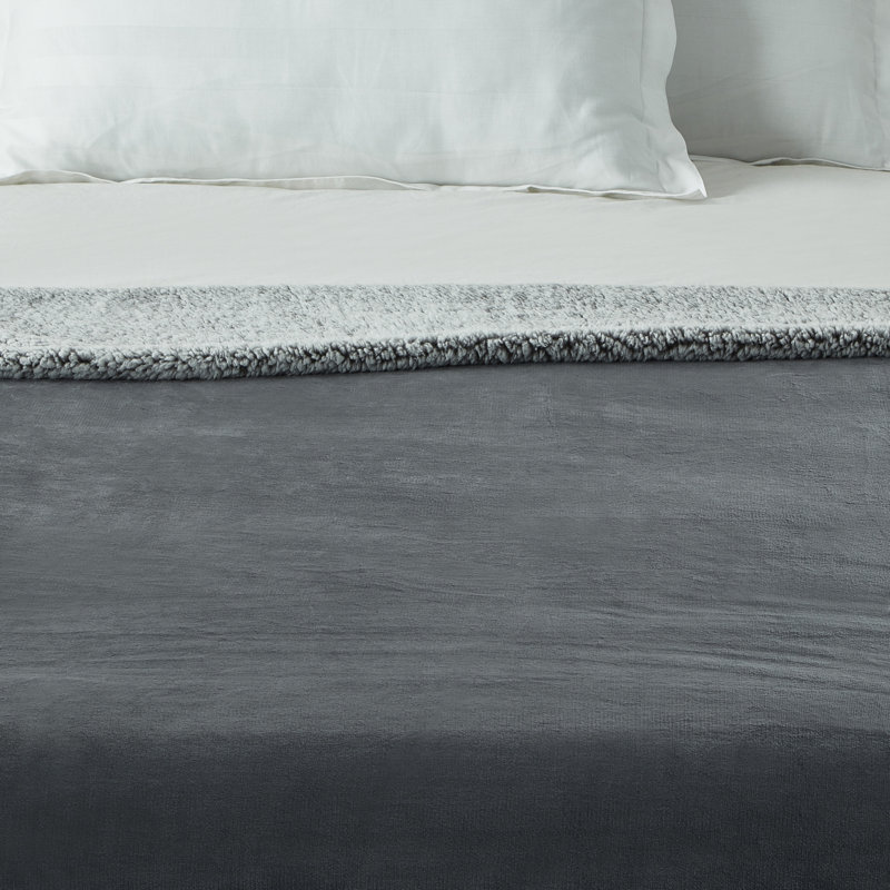 Couverture en flanelle Zakary Sherpa, Très grand, Gris foncé