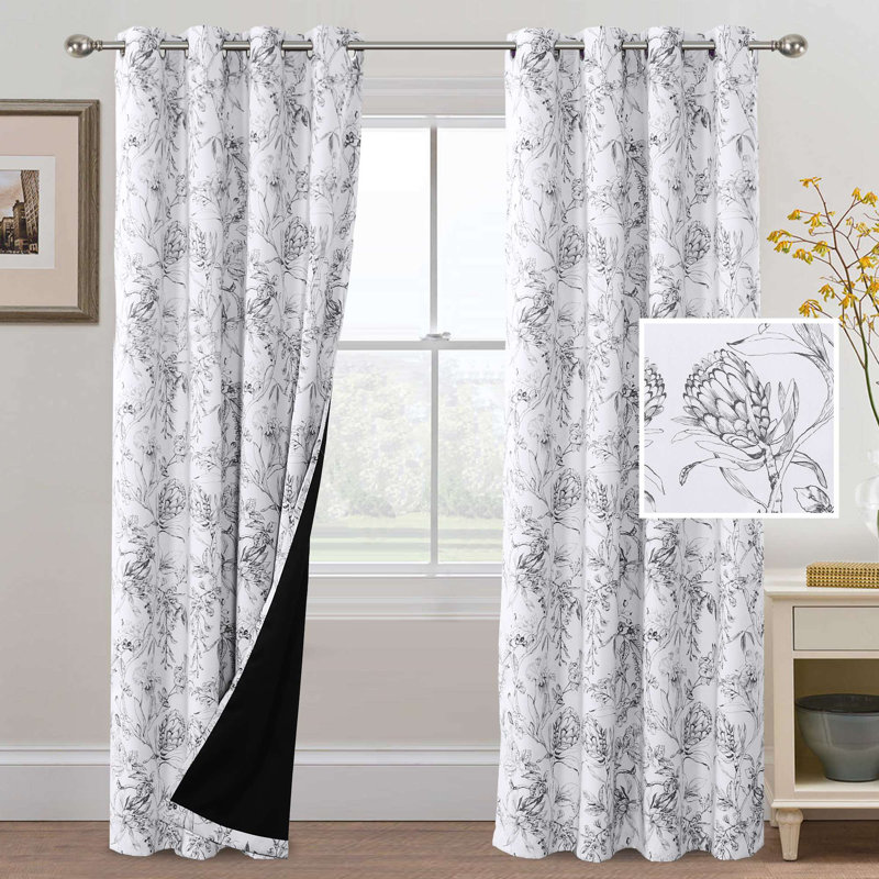 Pendar Floral Thermal Blackout Curtain with Grommets, Grey, 84" L x 52" W 