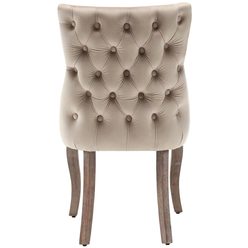 Seaham 37cm H Velvet Upholstered Side Chair, Beige, Brown Wood