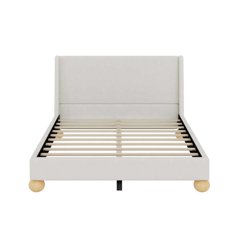 Lit plateforme tapissier moderne avec tête de lit à oreilles et pieds ronds en bois Modern Boucle