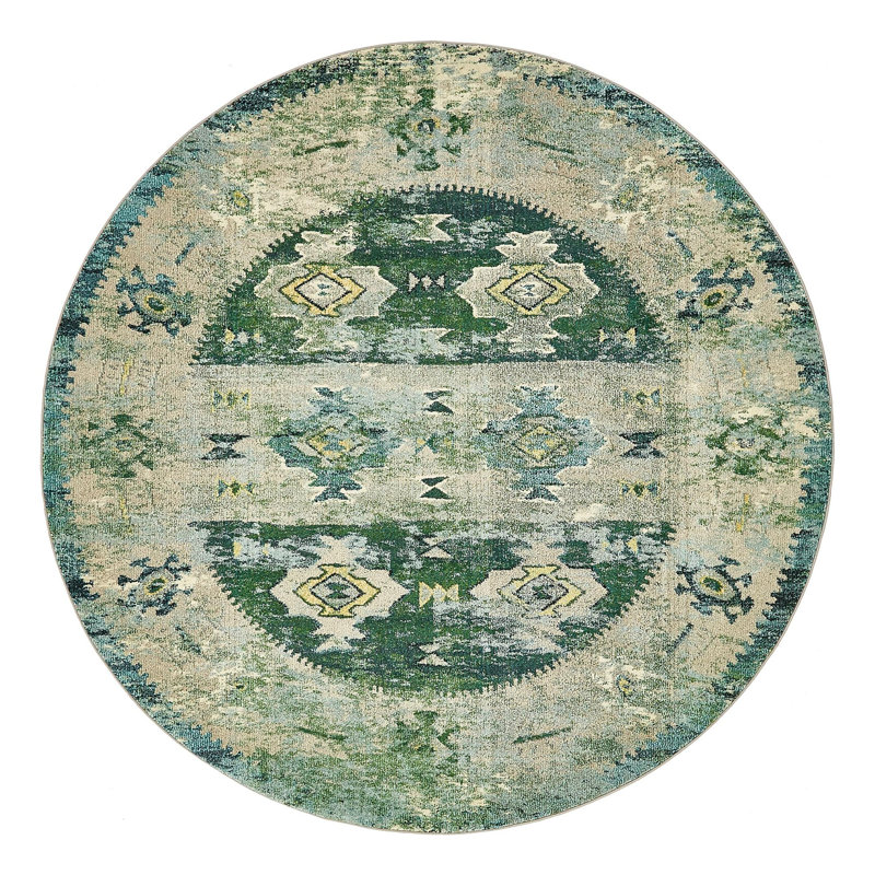 Ector Washable Geometric Indoor Rug, Round 8'
