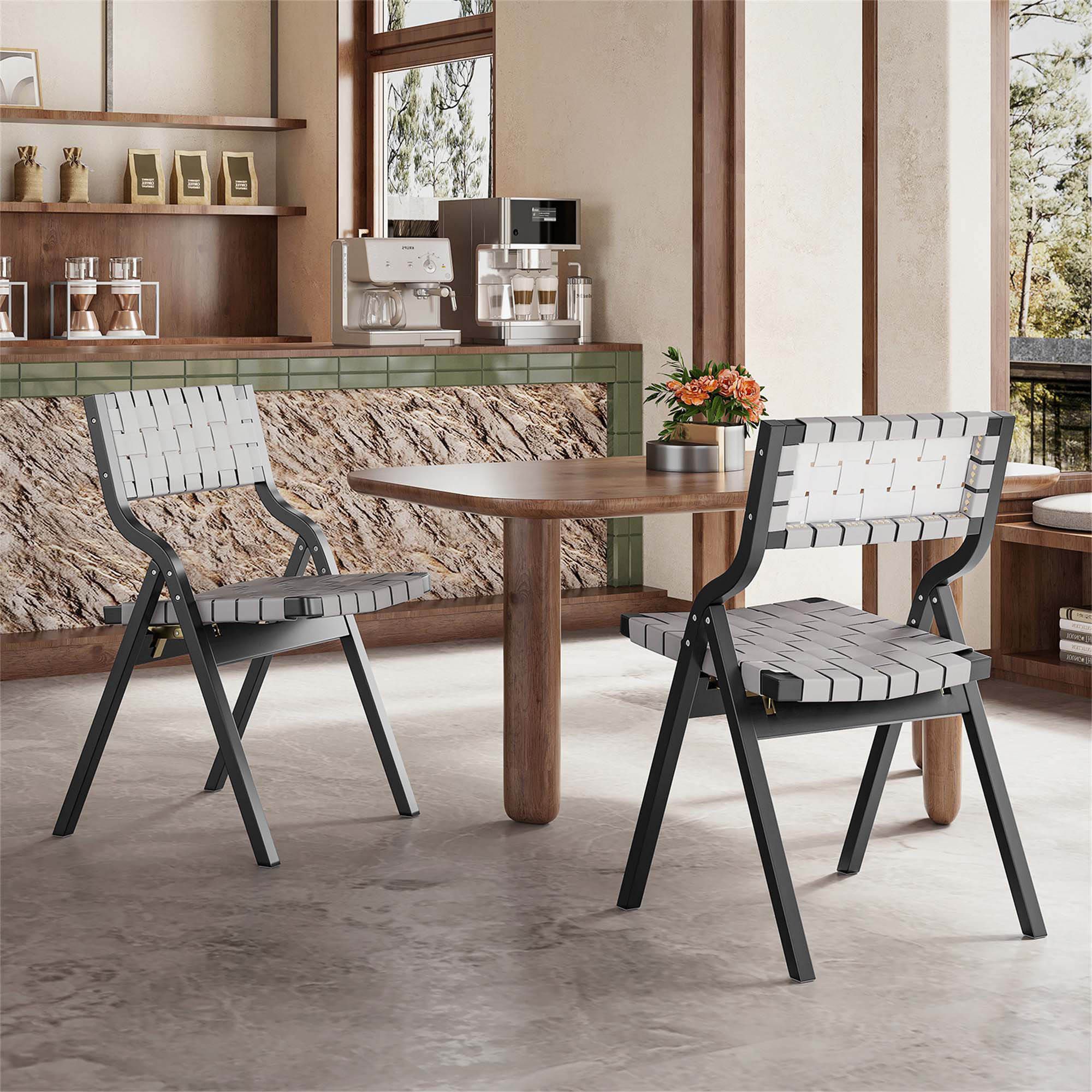 East Urban Home Wood Folding Chairs With Woven Seat And Webbing Back ...