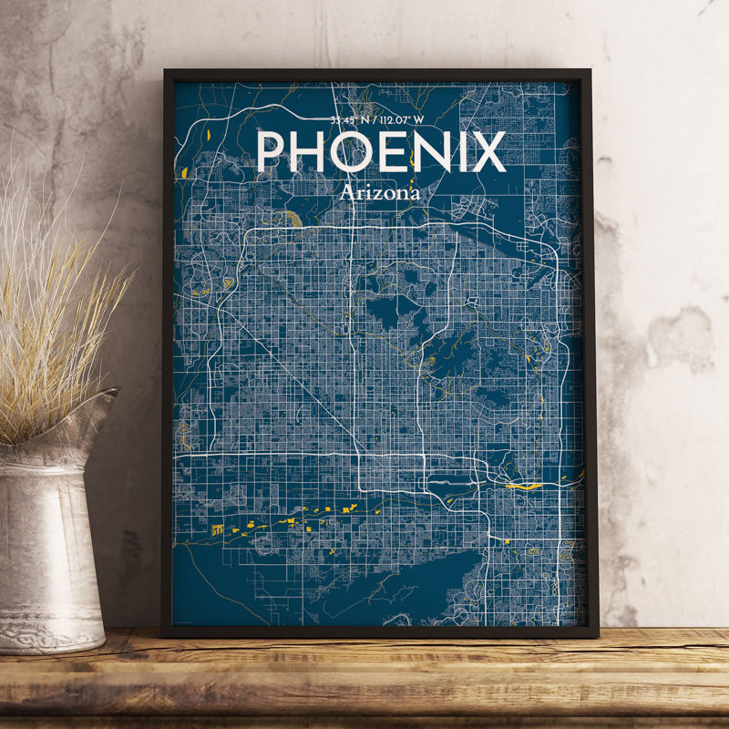 « phoenix city map », reproduction d’impression sur affiche en forme de amusante, H 36 po x l 24 po x P 0,05 po