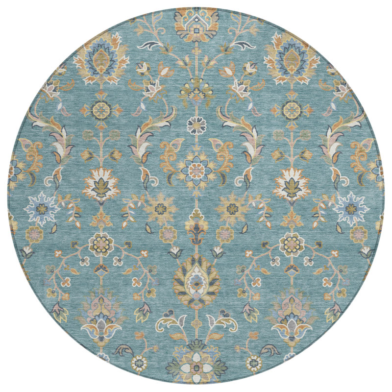 Machine Washable Indoor/Outdoor Chantille ACN2585 Traditional Rug, Teal, 8' Round