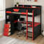 Lit mezzanine en bois pour lit simple avec bureau en U, lumières à DEL intelligentes et ports USB-132515808-132515809