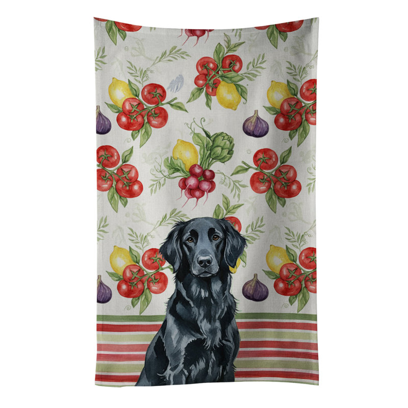 Serviette de cuisine noire à légumes, Black Flat-Coated Retriever