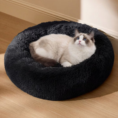 Bedsure Plush Donut Cat Bed for Indoor Cats and Small Dogs, Soft Round Pet Bed with Washable Cuddler