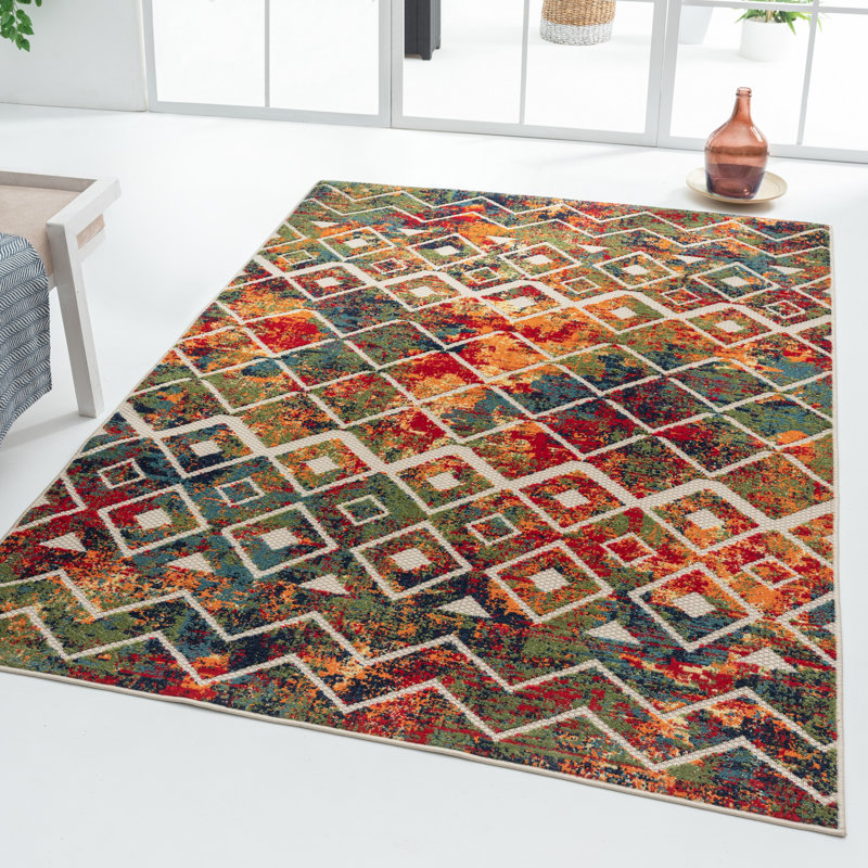 Tapis intérieur / extérieur multicolore Jacoria, Rectangle 3 pi 6 po x 5 pi 6 po