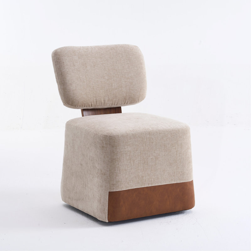 Chaise rembourrée en lin sans accoudoirs avec roulettes, beige, Beige
