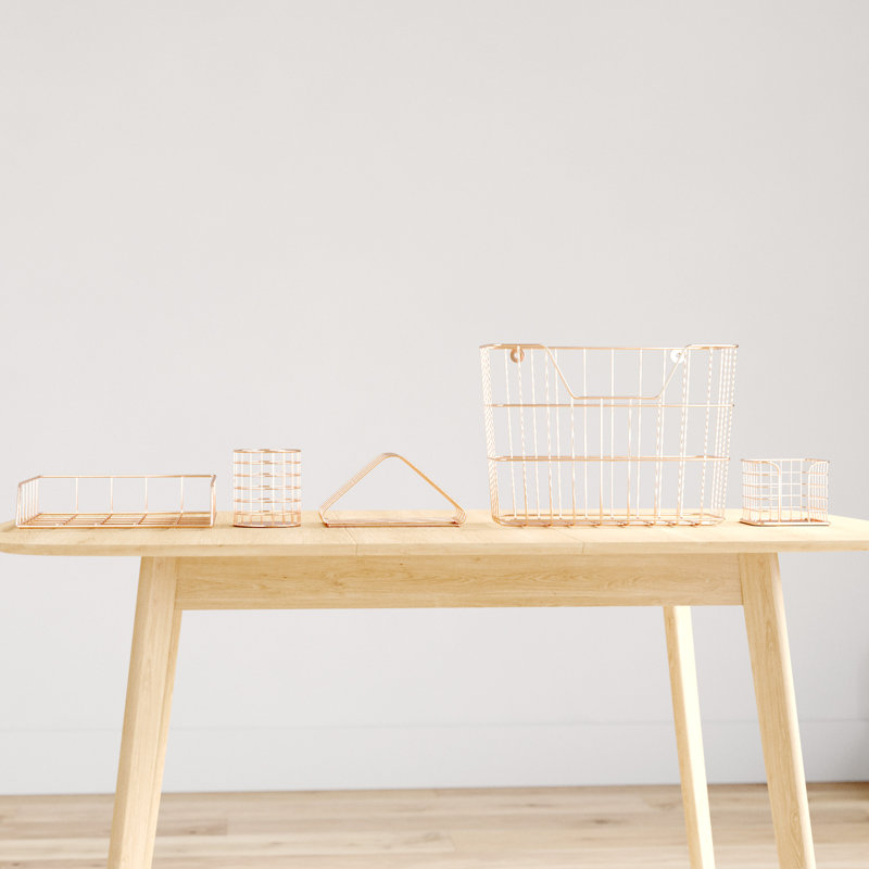 Wire Metal 5 in 1 Desk Organizer Set, Copper